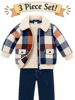 NWT Little Me Toddler Boy Plaid Jacket 3 Piece Outfit Set 24 Months